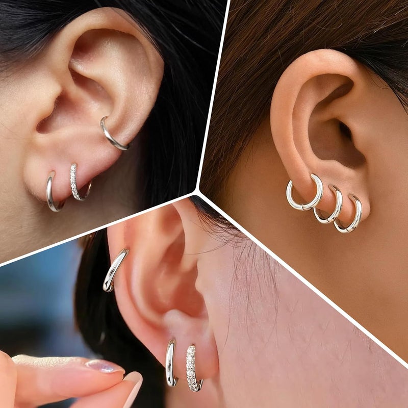 Poxtex Small Gold Huggie Hoop Earrings Set for Women Men Hypoallergenic 14K Plated Stack Cartilage Earrings, Multiple Piercing Lightweight Mini Thin Cute Dainty Trendy Jewelry Set Christmas Gifts for Women - Image 3